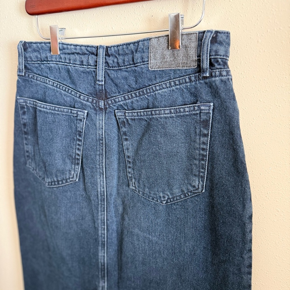 Topshop High Rise Denim Midi Skirt Dark Wash Pencil Size 8 - Picture 7 of 10